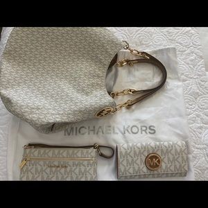 3 pc Michael Kors Raven Bag w/ Wallet & Wristlet